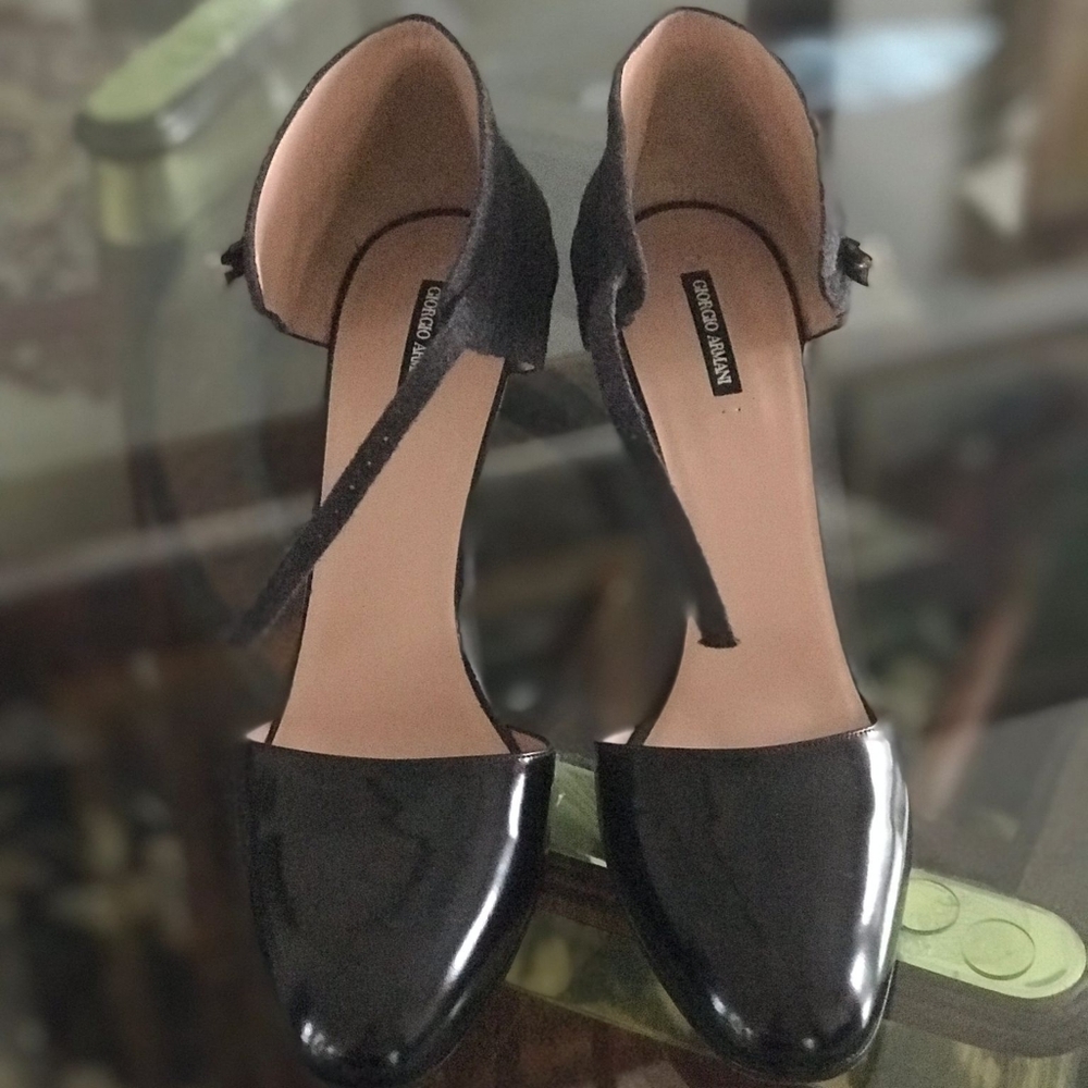 Like New Giorgio Armani Black Ankle Strap Heels